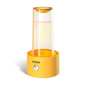 GOKDA electric mosquito repellent diffuser in yellow, featuring a transparent liquid reservoir for plant-based aromatherapy fluid and a front power button.