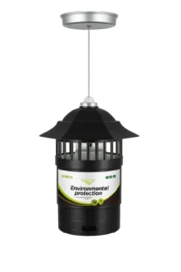 The W-B02 Hanging Mosquito Control Lamp in black, featuring a durable, weatherproof lantern-style design and a top hanging loop for effective outdoor installation.